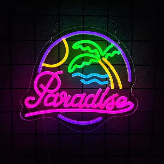 Queen Sense 16"x14" Paradise Palm Tree LED Neon Sign for Wall Decor Dimmable USB Powered LED Light W116PDI-5VLED