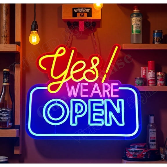 Queen Sense 16"x14" Yes We Are Open LED Neon Sign for Wall Decor Dimmable USB Powered LED Light W116OYWAO-5VLED
