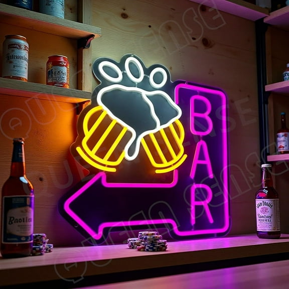 Queen Sense 16"x15" Cheers Beer Bar Arrow LED Neon Sign for Wall Decor Dimmable USB Powered LED Light W116BBTGAL-5VLED