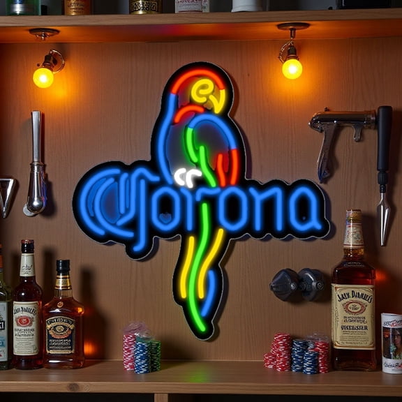 Queen Sense 16"x15" Coronas Parrot LED Neon Sign for Wall Decor Dimmable USB Powered LED Light W116CP-5VLED