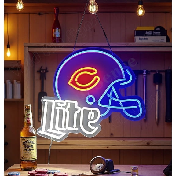 Queen Sense 16"x15" Lite For Chicagos Sports League Bears Helmet LED Neon Sign for Wall Decor Dimmable USB Powered LED Light W116LCBTH-5VLED