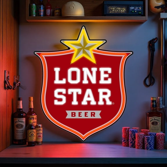 Queen Sense 16"x15" Lone Stars Beer LED Neon Sign for Wall Decor Dimmable USB Powered LED Light W116LSBLVVD-5VLED