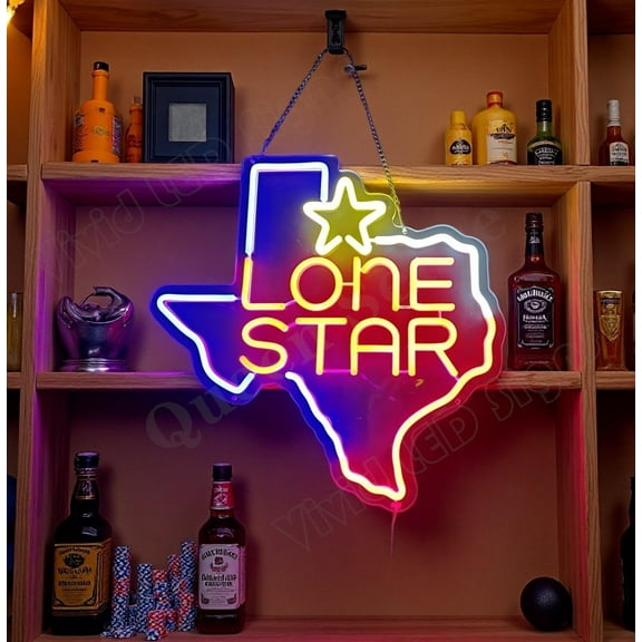 Queen Sense 16"x15" Texas Lone Stars LED Neon Sign for Wall Decor Dimmable USB Powered LED Light W116TLSRY-5VLED