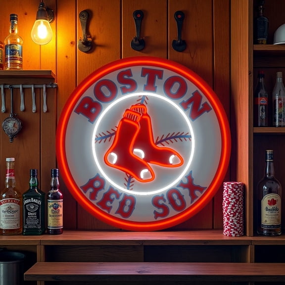 Queen Sense 16"x16" Bostons Sports League Red Sox LED Neon Sign for Wall Decor Dimmable USB Powered LED Light W116BRSLVVD-5VLED