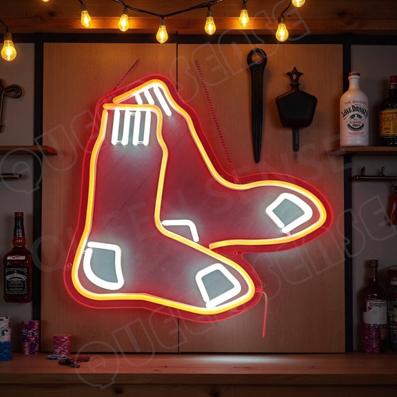 Queen Sense 16"x16" Bostons Sports League Red Sox LED Sign for Wall Decor Dimmable USB Powered LED Light W116BRSLV2-5VLED