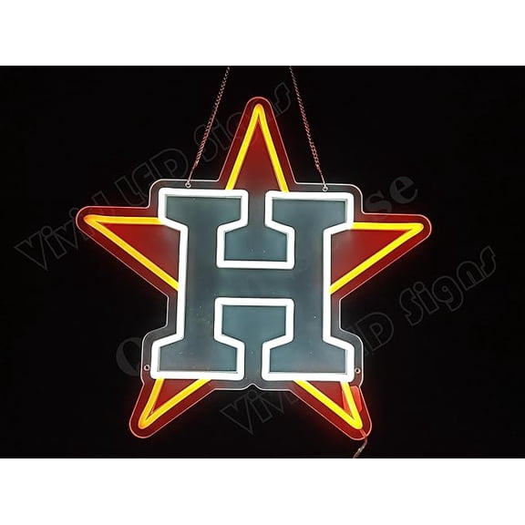 Queen Sense 16"x16" Houstons Sports League Astros LED Neon Sign for Wall Decor Dimmable USB Powered LED Light W116HATLV7-5VLED