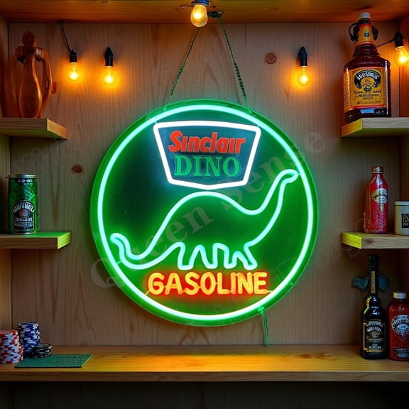 Queen Sense 16"x16" Sinclair Dino Gasoline LED Neon Sign for Wall Decor Dimmable USB Powered LED Light W116SDGLVVD-5VLED