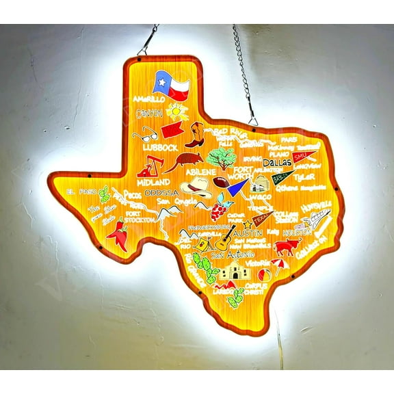 Queen Sense 16"x16" Texas State Map Serving Board with Illustration 3D LED Sign Light Vivid Printing Tech Design Beer Bar Pub Decor Wall Decor Party Gift Artwork Lamp 116TSSB-LED3D