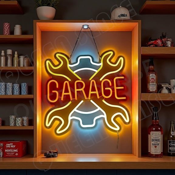 Queen Sense 16"x16" Wrench Garage Tool LED Neon Sign for Wall Decor Dimmable USB Powered LED Light W116WSG-5VLED