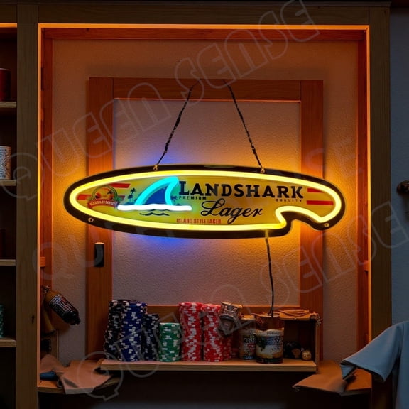 Queen Sense 16"x4" Land Shark Landsharks Lager LED Neon Sign for Wall Decor Dimmable USB Powered LED Light W116LSLVVD-5VLED