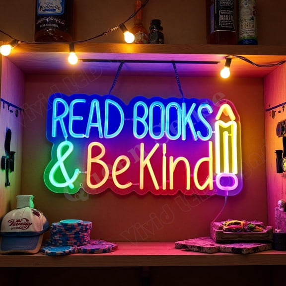 Queen Sense 16"x8" Read Books And Be Kind LED Neon Sign for Wall Decor Dimmable USB Powered LED Light W116RBBK-5VLED