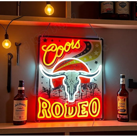 Queen Sense 16"x9" Coor Banquet Rodeo Beer LED Neon Sign for Wall Decor Dimmable USB Powered LED Light W116CBRBV2VVD-5VLED