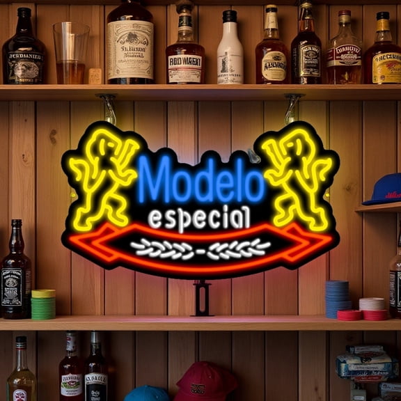 Queen Sense 16"x9" Modelos Especial Cerveza LED Neon Sign for Wall Decor Dimmable USB Powered LED Light W116MECL-5VLED