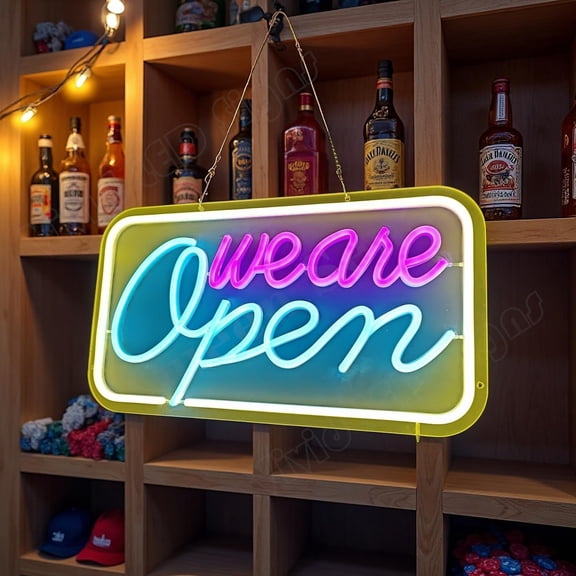 Queen Sense 16"x9" We Are Open LED Neon Sign for Wall Decor Dimmable USB Powered LED Light W116OWAO-5VLED