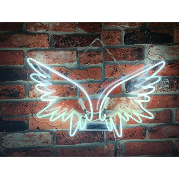 Queen Sense 17" Angel Wings Neon Sign Acrylic Man Cave Handmade Neon Light 117AWWA
