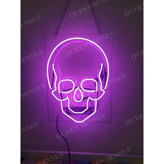 Queen Sense 17" Haunted Skull Skeleton Neon Sign Acrylic Man Cave Handmade Neon Light 117SSPPA