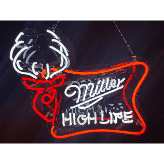 Queen Sense 17" Millers High Life Deer Elk Moose Neon Sign Acrylic Man Cave Handmade Neon Light 117MHLLDA