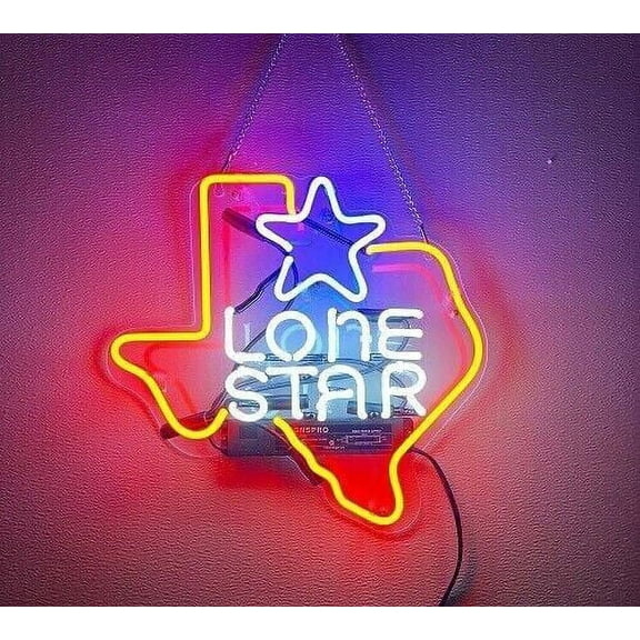 Queen Sense 17" Texas Lone Stars Neon Sign Acrylic Man Cave Handmade Neon Light 117TLSWBA2