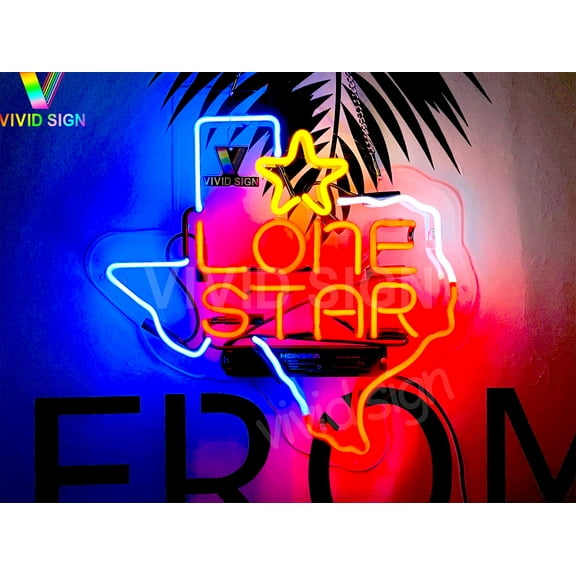 Queen Sense 17" Texas Lone Stars Neon Sign Acrylic Man Cave Handmade Neon Light 120TLSRYA2