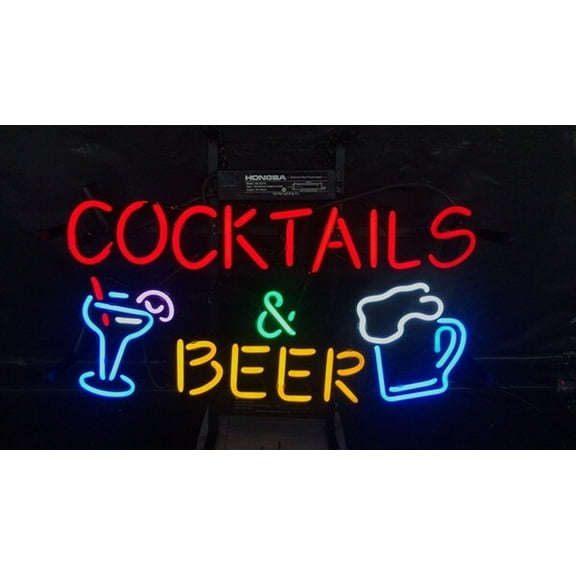 Queen Sense 17"x12" Custom Cocktails Beer Martini Glass Mugs Neon Sign Man Cave Pub Bar Artwork Handmade Wall Decor Gift Neon Light 117CTBMGM