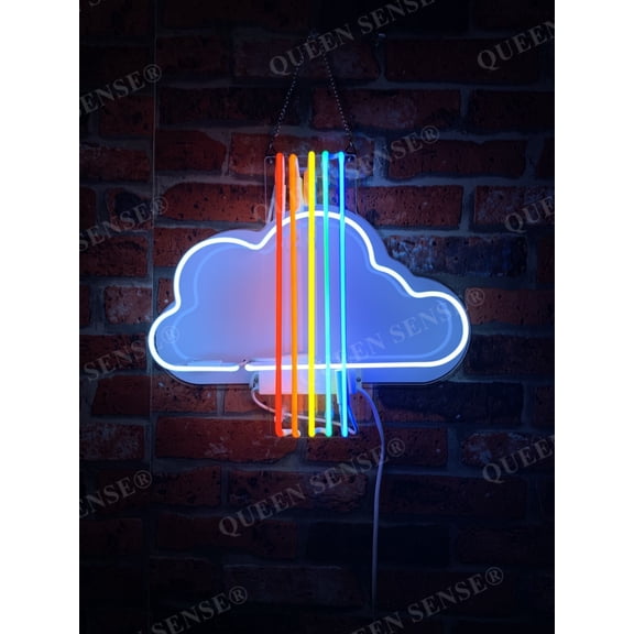 Queen Sense 17"x14" Custom Rainbow Cloud Neon Sign Light with HD Vivid Tech Handmade Bar Pub Wall Decor Party Gift 117RBCV2VVD