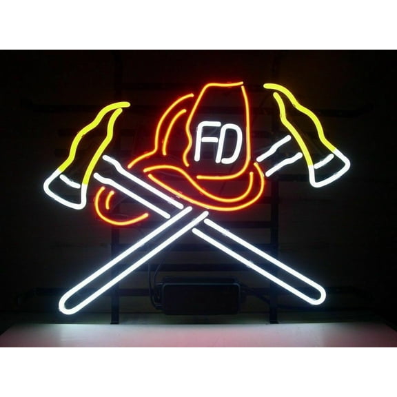Queen Sense 17"x14" Fire Department Axes Firefighter Neon Sign Man Cave Handmade Neon Light 117FDA