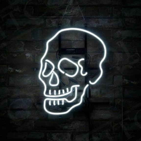 Queen Sense 17"x14" Haunted Skull Skeleton Sugar White Neon Sign Man Cave Handmade Neon Light 117SSW