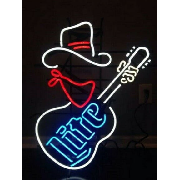 Queen Sense 17"x14" Millers Lite Cowboy Guitar Neon Sign Man Cave Handmade Neon Light 117MLCG