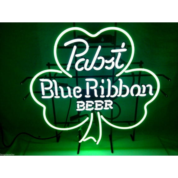 Queen Sense 17"x14" Pabsts Blue Ribbon Clover Shamrock Neon Sign Man Cave Handmade Neon Light 117PBRBC