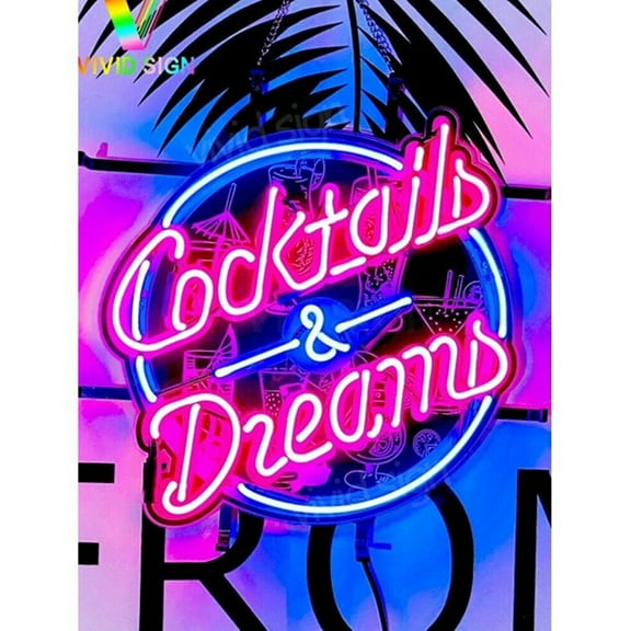 Queen Sense 17"x17" Cocktails And Dreams Martini Neon Sign HD Vivid Printing Handmade Artwork Neon Light 120CADV2VVD