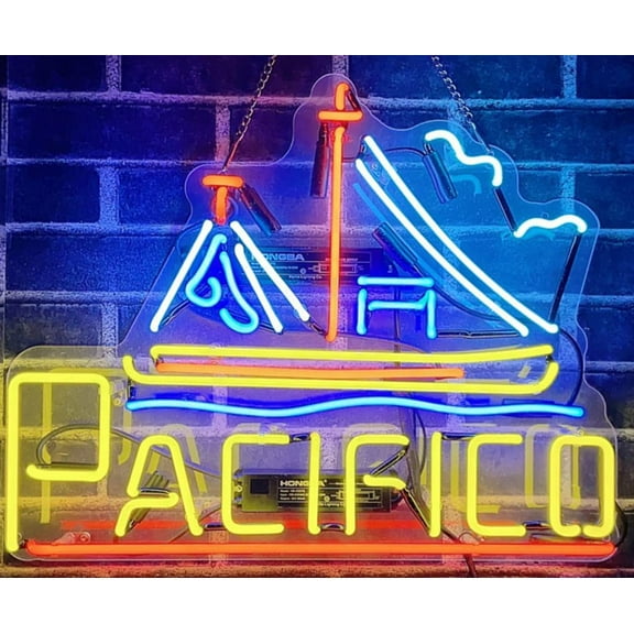 Queen Sense 20" Cerveza Pacificos Sailboat Neon Sign Acrylic Man Cave Handmade Neon Light 120CPSBA2