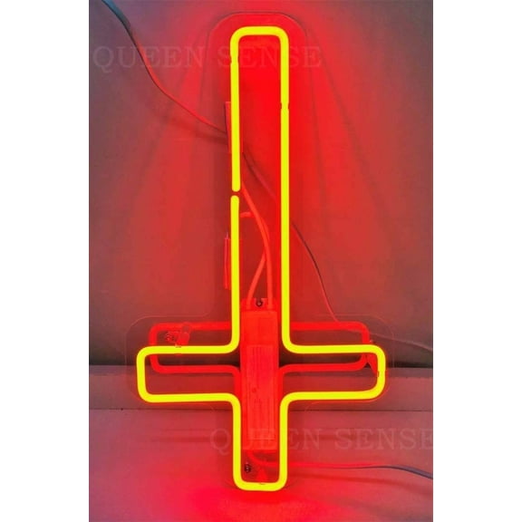 Queen Sense 20" Custom Jesus Cross Upside Neon Sign Acrylic Man Cave Beer Pub Bar Artwork Handmade Wall Decor Gift Neon Light 120JCURA2