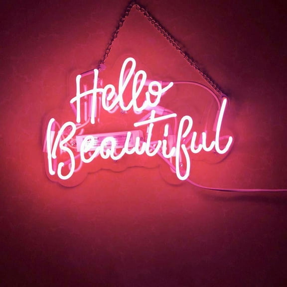 Queen Sense 20" Hello Beautiful Neon Sign Acrylic Man Cave Handmade Neon Light 120HBPA2
