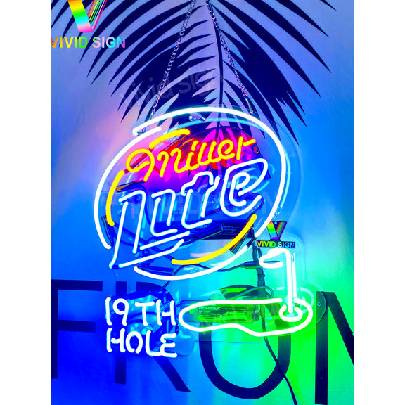 Queen Sense 20" Millers Lite 19Th Hole Neon Sign Acrylic Man Cave Handmade Neon Light 120MLLV319HA2