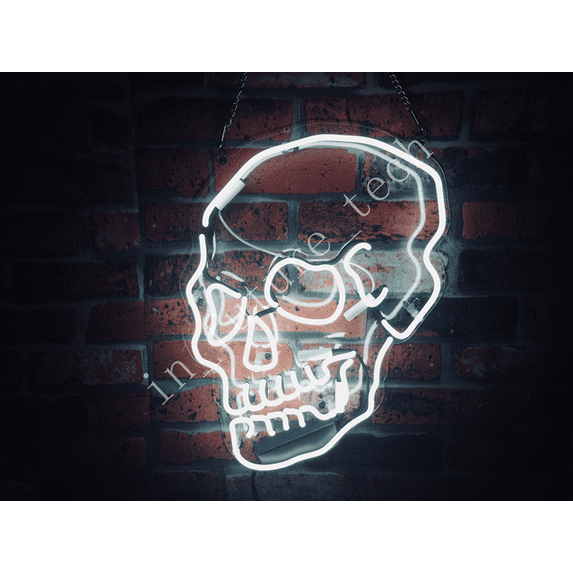 Queen Sense 20" White Skull Skeleton Neon Sign Acrylic Man Cave Handmade Neon Light 120SSWA