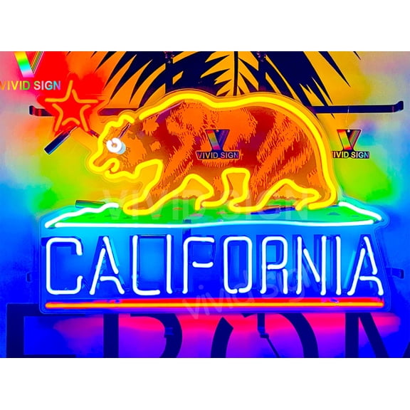Queen Sense 20"x15" California Star Bear Neon Sign HD Vivid Printing Handmade Artwork Neon Light 120CSBLVVD