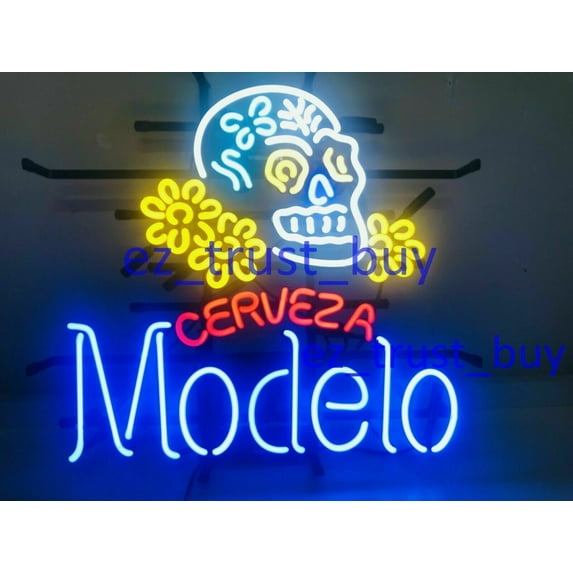 Queen Sense 20"x16" Cerveza Modelo's Skull Neon Sign Man Cave Handmade Neon Light 120MECS