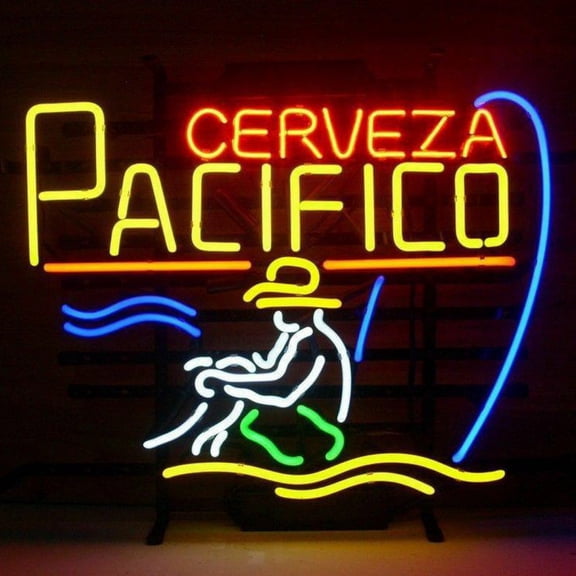 Queen Sense 20"x16" Cerveza Pacificos Fishing Neon Sign Man Cave Pub Bar Artwork Handmade Wall Decor Neon Light 120CPF