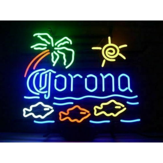 Queen Sense 20"x16" Coronas Fish Palm Tree Neon Sign Man Cave Handmade Neon Light 120CFPTS