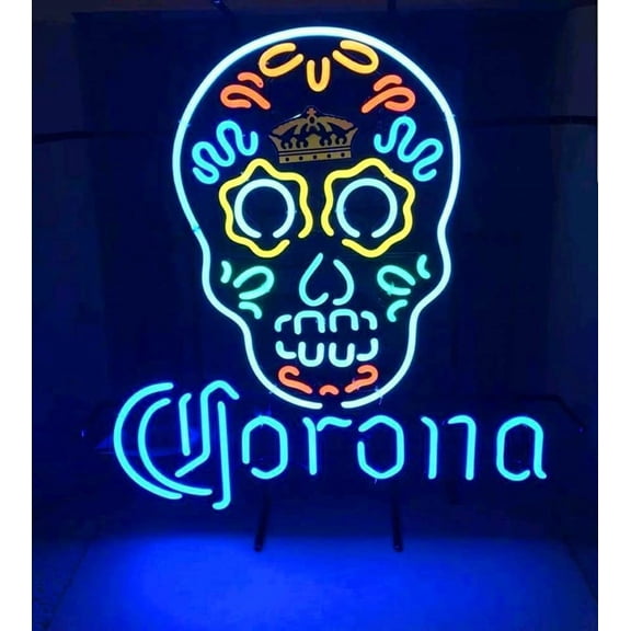 Queen Sense 20"x16" Coronas Haunted Skull Skeleton Neon Sign Man Cave Beer Pub Bar Artwork Handmade Wall Decor Gift Neon Light 120CHS