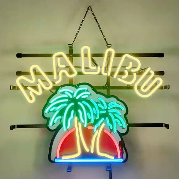 Queen Sense 20"x16" Custom Malibu Rum Palm Tree Neon Sign HD Vivid Printing Handmade Artwork Beer Bar Pub Decor Wall Party Gift Neon Light 120MRPTVVD