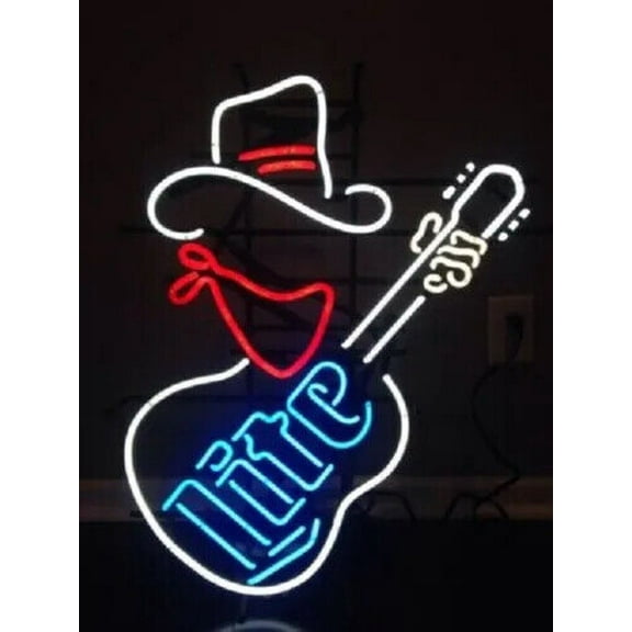Queen Sense 20"x16" Custom Millers Lite Cowboy Guitar Neon Sign Wall Decor Handmade Artwork Beer Pub Bar Man Cave Party Gift Neon Light W120MLCG