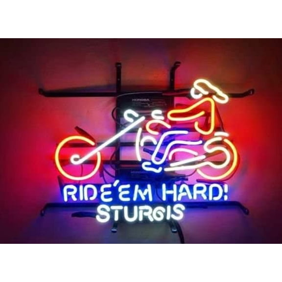 Queen Sense 20"x16" Custom Ride'em Hard Sturgis Motorcycle Neon Sign Man Cave Beer Pub Bar Artwork Handmade Wall Decor Gift Neon Light 120REHSM