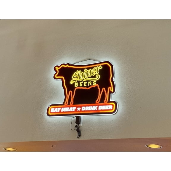 Queen Sense 20"x16" Custom Shiners Beer Eat Meat Drink Beer 2D Led Sign Light Vivid Printing Tech Design Beer Bar Pub Decor Wall Decor Party Gift Artwork Lamp 120SBEMDB-LED2D