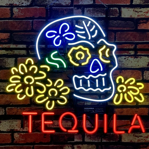 Queen Sense 20"x16" Custom Tequilas Skull Neon Sign Man Cave Beer Pub Bar Artwork Handmade Wall Decor Gift Neon Light 120TSS