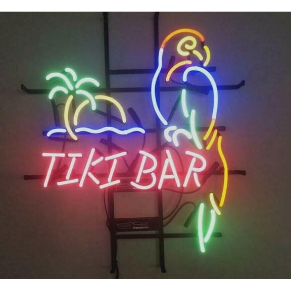 Queen Sense 20"x16" Custom Tiki Bar Palm Tree Parrot Neon Sign Man Cave Beer Pub Bar Artwork Handmade Wall Decor Gift Neon Light 120TBIP