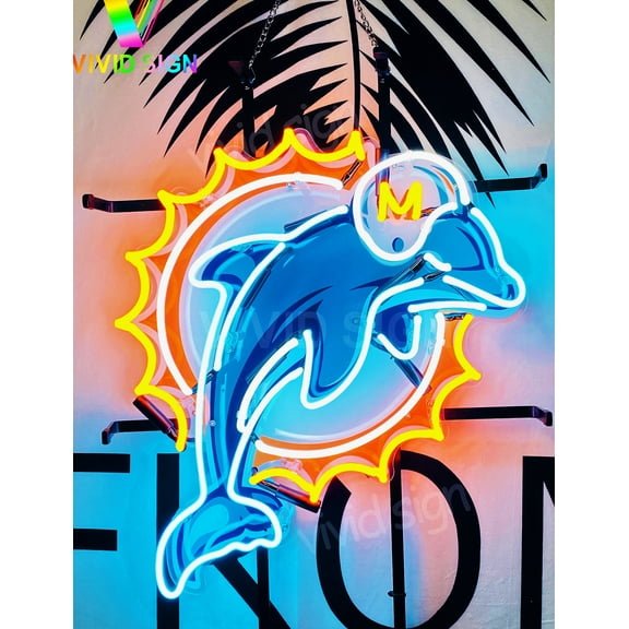 Queen Sense 20"x16" For Miamis Sports Team Dolphins Neon Sign HD Vivid Printing Handmade Artwork Neon Light 120MDLVVD