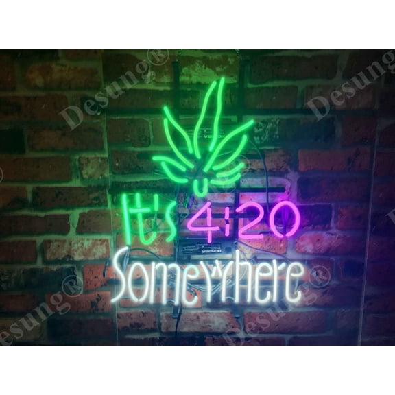 Queen Sense 20"x16" It's 4:20 Somewhere High Life Leaf Neon Sign Bar Handmade Pub Man Cave Artwork Decor Wall Neon Light W120I420SWL