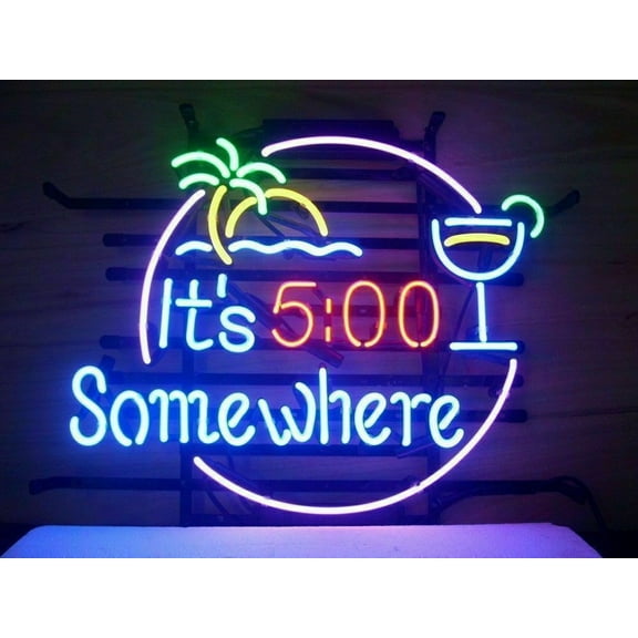 Queen Sense 20"x16" It's 5:00 Clock Somewhere Palm Tree Neon Sign Man Cave Handmade Neon Light 120I5SWIC