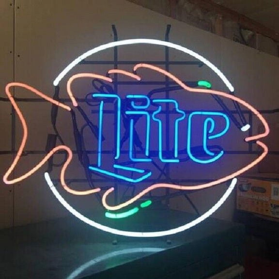 Queen Sense 20"x16" Millers Lite Bass Fish Neon Sign Man Cave Handmade Neon Light 120LBF